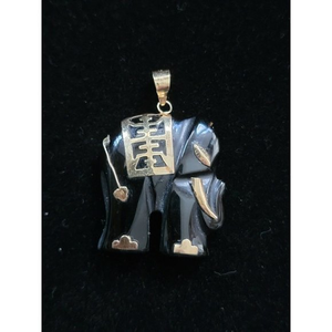 Vintage Onyx Carved Elephant 14kt Yellow Gold 14k Charm‎ Pendant